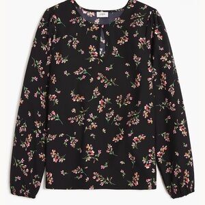 J.Crew Black Pink Floral Keyhole Top